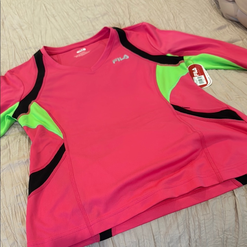 NWT Fila Vivid Pink MEDIA Top with Green Highlights